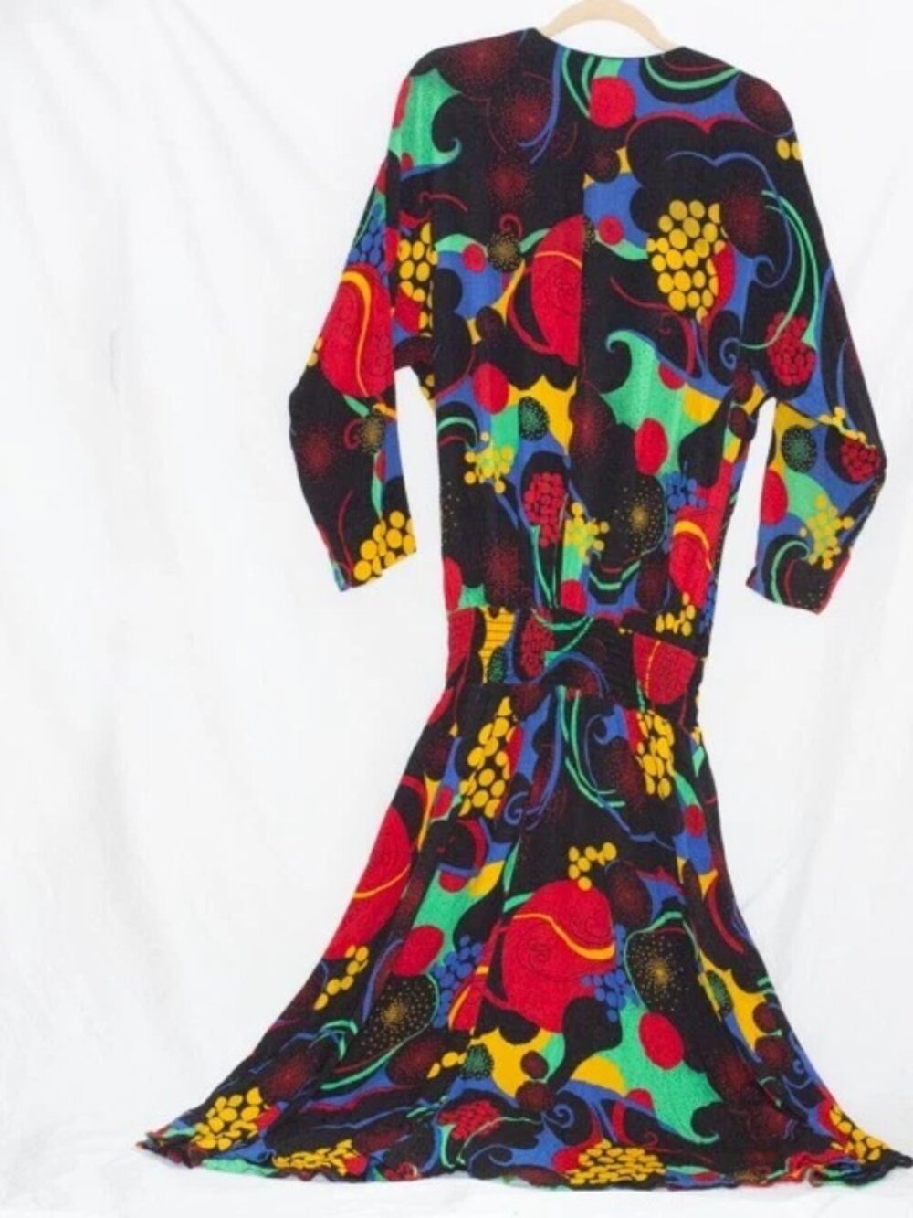 Vgt Carole Little 80s Smoked Drop Waist Maxi Dress Retro Bold Prints Colorful 10 - Picture 7 of 8